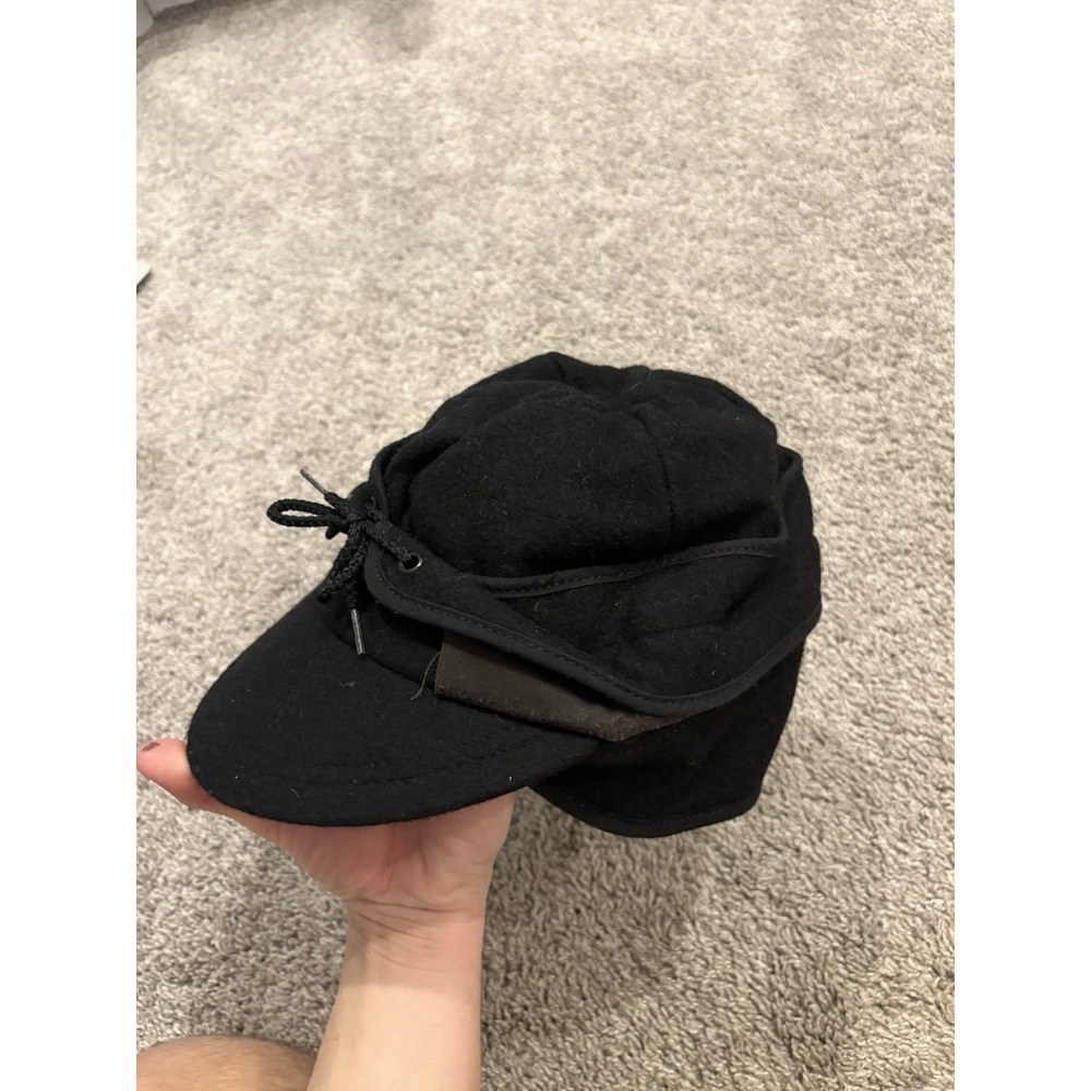 Stormy Kromer Style Hat, Men's 7 1/4 Black Front Tie Ear Flap Cap Wool No Brand
